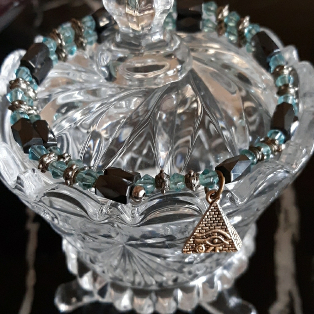 Magnetic Blue Crystal Bracelet Pyramid Charm